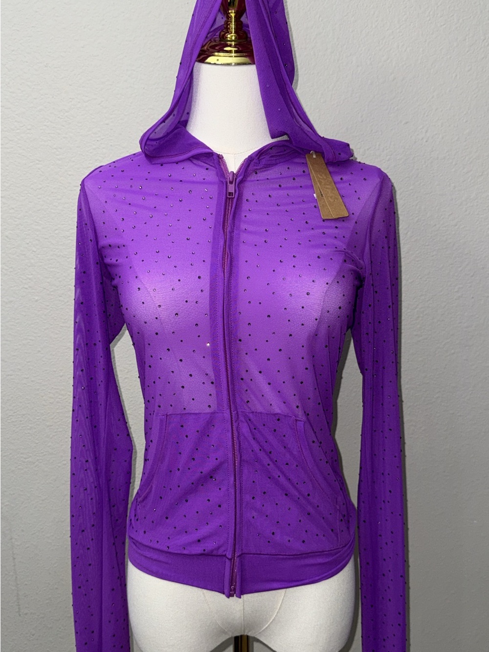 Skims NWT M Rhinestone Swim Cover Up Zip Up Hoodie